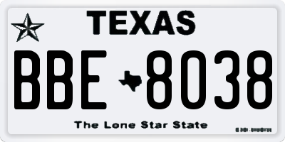 TX license plate BBE8038