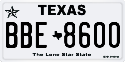 TX license plate BBE8600
