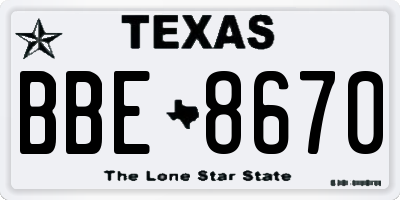 TX license plate BBE8670
