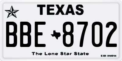 TX license plate BBE8702