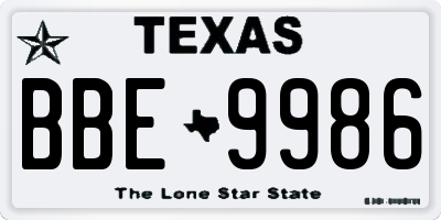 TX license plate BBE9986