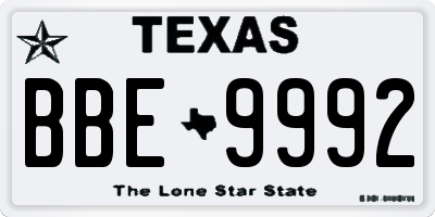 TX license plate BBE9992