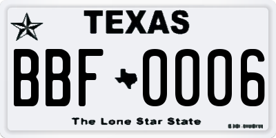 TX license plate BBF0006