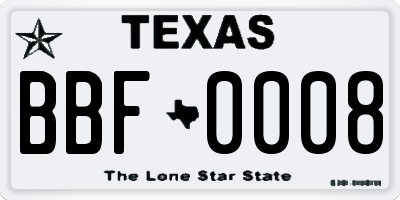 TX license plate BBF0008