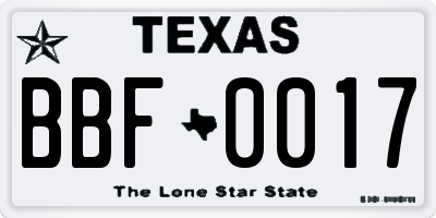 TX license plate BBF0017