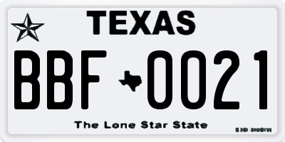 TX license plate BBF0021