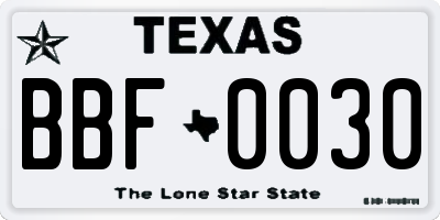 TX license plate BBF0030