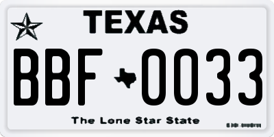 TX license plate BBF0033