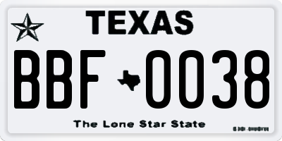 TX license plate BBF0038