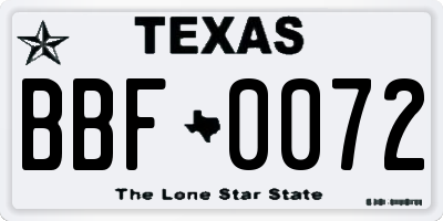 TX license plate BBF0072