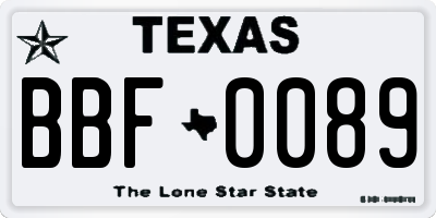 TX license plate BBF0089