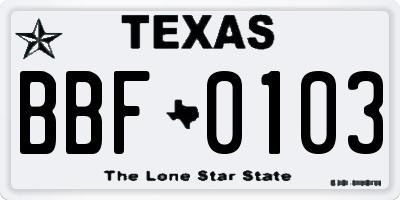 TX license plate BBF0103