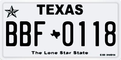 TX license plate BBF0118