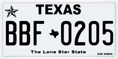 TX license plate BBF0205