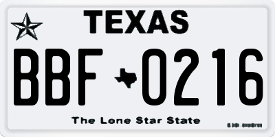 TX license plate BBF0216