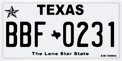 TX license plate BBF0231