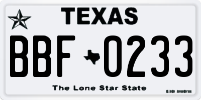 TX license plate BBF0233