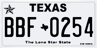 TX license plate BBF0254