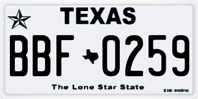 TX license plate BBF0259