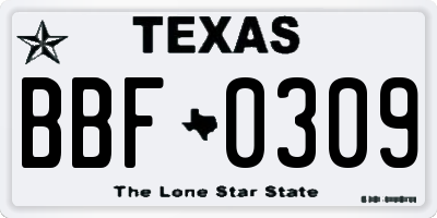 TX license plate BBF0309
