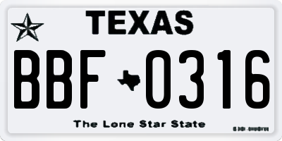 TX license plate BBF0316