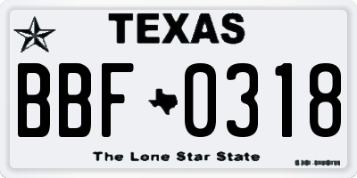 TX license plate BBF0318