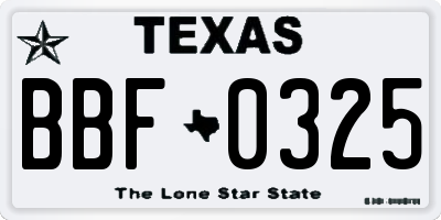 TX license plate BBF0325