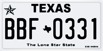 TX license plate BBF0331