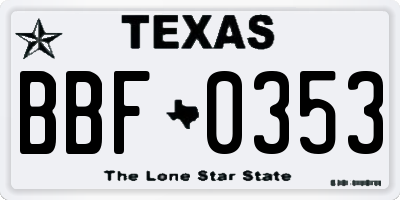 TX license plate BBF0353