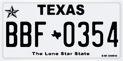 TX license plate BBF0354