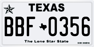 TX license plate BBF0356