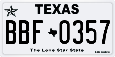 TX license plate BBF0357