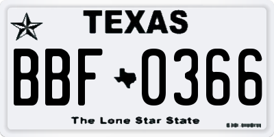 TX license plate BBF0366
