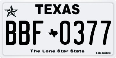 TX license plate BBF0377
