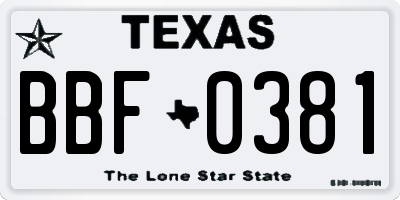 TX license plate BBF0381