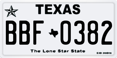 TX license plate BBF0382