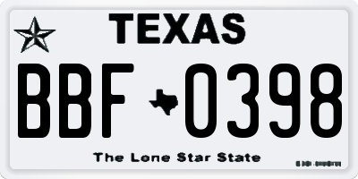 TX license plate BBF0398