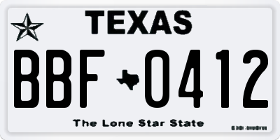 TX license plate BBF0412