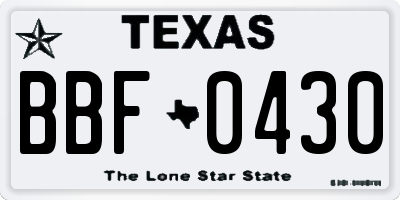 TX license plate BBF0430