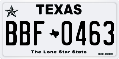 TX license plate BBF0463