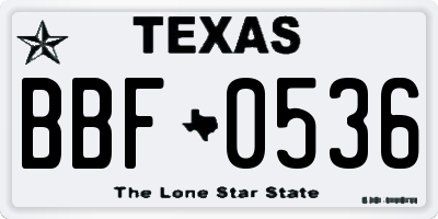 TX license plate BBF0536