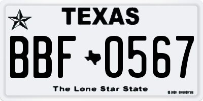 TX license plate BBF0567