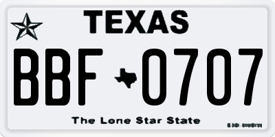 TX license plate BBF0707