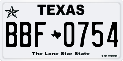 TX license plate BBF0754