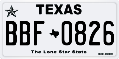 TX license plate BBF0826