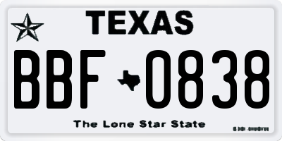 TX license plate BBF0838