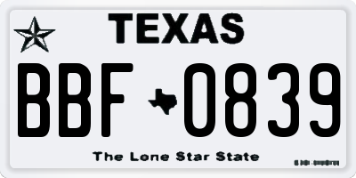 TX license plate BBF0839
