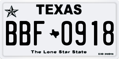 TX license plate BBF0918