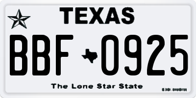 TX license plate BBF0925
