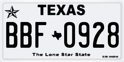 TX license plate BBF0928